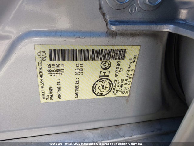 Продаж на аукціоні авто 2014 Nissan Maxima S/sv, vin: 1N4AA5APXEC497080, номер лоту: 40065505