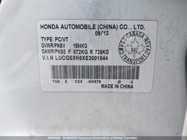 LUCGE8H5XE3001544 Honda Fit