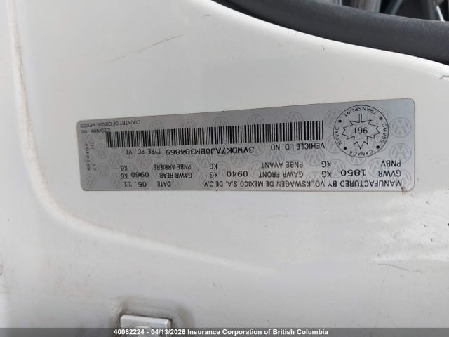 Aukcja sprzedaży 2011 Volkswagen Jetta, vin: 3VWDK7AJ0BM384869, numer aukcji: 40062224