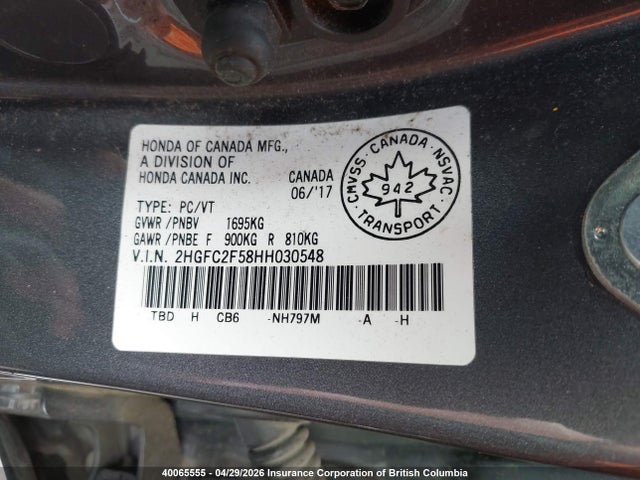 Aukcja sprzedaży 2017 Honda Civic, vin: 2HGFC2F58HH030548, numer aukcji: 40065555