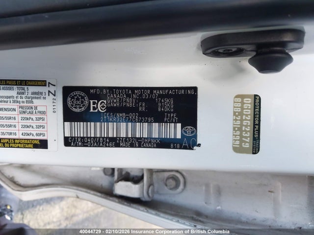 2007 Toyota Matrix Xr მანქანა იყიდება აუქციონზე, vin: 2T1KR32E77C673795, აუქციონის ნომერი: 40044729
