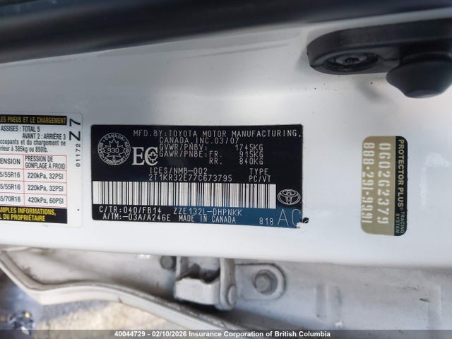 2007 Toyota Matrix Xr მანქანა იყიდება აუქციონზე, vin: 2T1KR32E77C673795, აუქციონის ნომერი: 40044729