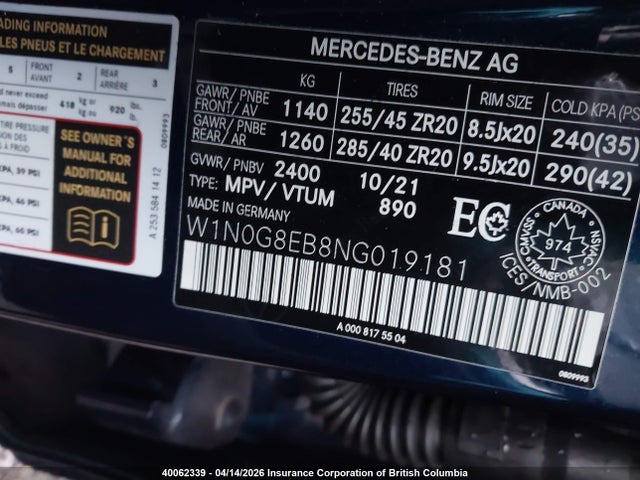 Продажа на аукционе авто 2022 Mercedes-benz Glc 300 4matic, vin: W1N0G8EB8NG019181, номер лота: 40062339