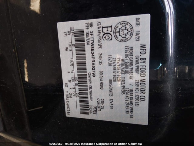40063650 :رقم المزاد ، 3FTTW8E34PRA92799 vin ، 2023 Ford Maverick Xl/xlt/lariat مزاد بيع