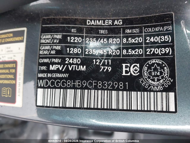 Aukcja sprzedaży 2012 Mercedes-benz Glk 350 4matic, vin: WDCGG8HB9CF832981, numer aukcji: 40065610