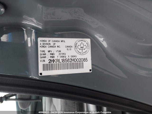 Aukcja sprzedaży 2002 Honda Odyssey Lx, vin: 2HKRL18562H002085, numer aukcji: 40065612