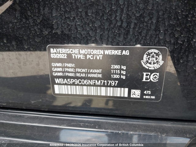 Aukcja sprzedaży 2022 Bmw 330e, vin: WBA5P9C06NFM71797, numer aukcji: 40065632