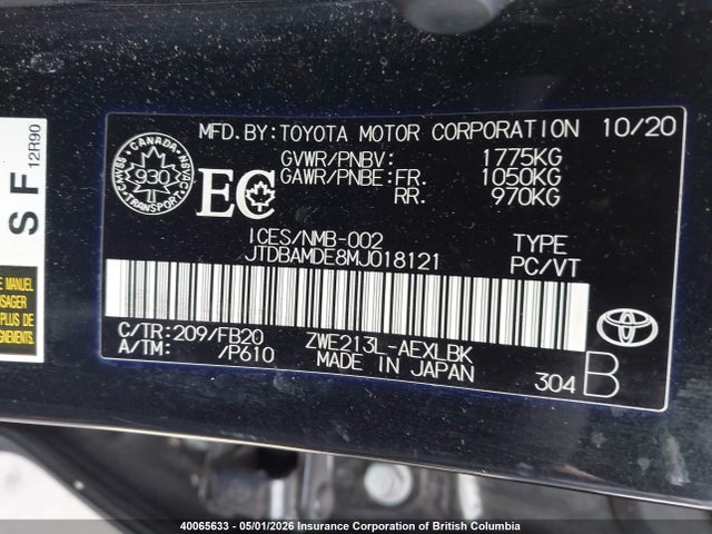 2021 Toyota Corolla მანქანა იყიდება აუქციონზე, vin: JTDBAMDE8MJ018121, აუქციონის ნომერი: 40065633