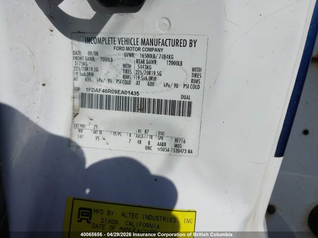 2009 Ford F Series მანქანა იყიდება აუქციონზე, vin: 1FDAF46R09EA01435, აუქციონის ნომერი: 40065656