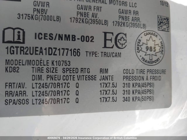 Aukcja sprzedaży 2013 Gmc Sierra K1500 Sl, vin: 1GTR2UEA1DZ177166, numer aukcji: 40065676