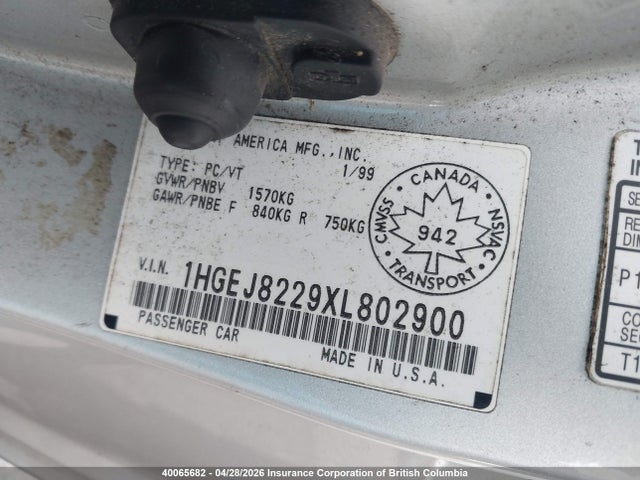 Aukcja sprzedaży 1999 Honda Civic, vin: 1HGEJ8229XL802900, numer aukcji: 40065682