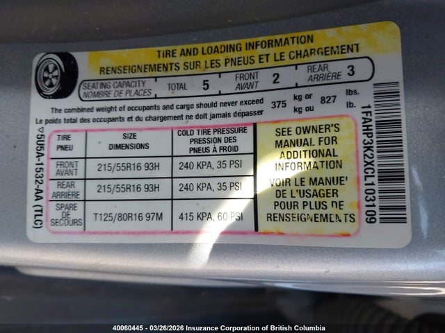 2012 Ford Focus Se მანქანა იყიდება აუქციონზე, vin: 1FAHP3K2XCL103109, აუქციონის ნომერი: 40060445
