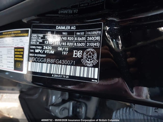WDCGG8JB8FG430071 Mercedes-Benz Glk 350 4matic