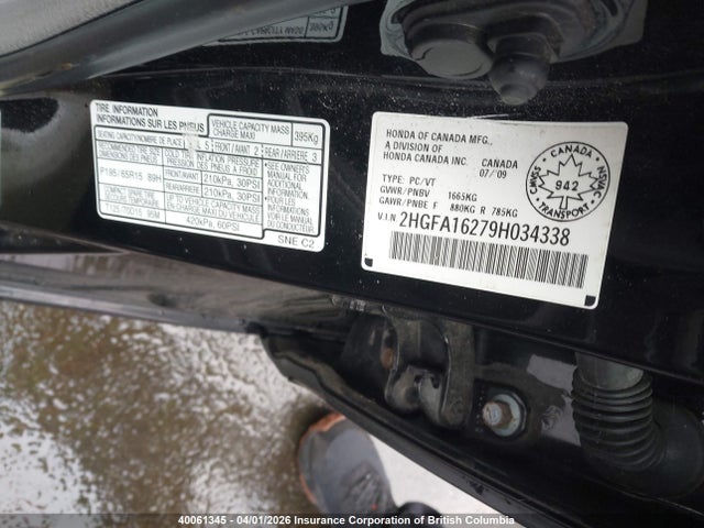 Aukcja sprzedaży 2009 Honda Civic Dx, vin: 2HGFA16279H034338, numer aukcji: 40061345