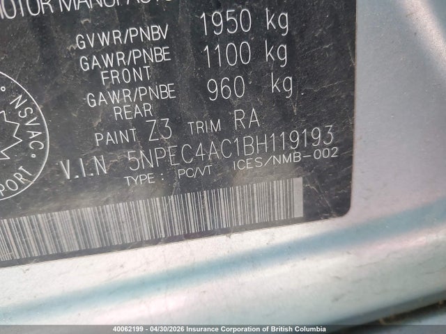 Продаж на аукціоні авто 2011 Hyundai Sonata Se/limited, vin: 5NPEC4AC1BH119193, номер лоту: 40062199