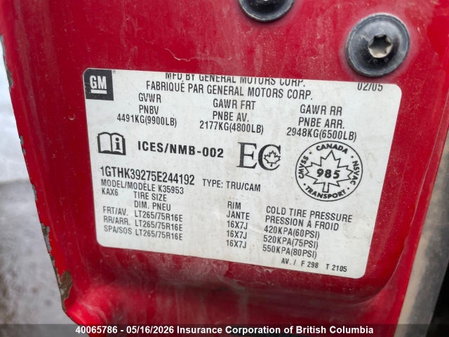 40065786 :رقم المزاد ، 1GTHK39275E244192 vin ، 2005 Gmc New Sierra K3500 مزاد بيع