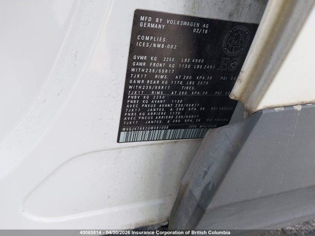 WVGJV7AX2GW591008 Volkswagen Tiguan Comfort/high/r-line/sp Ed