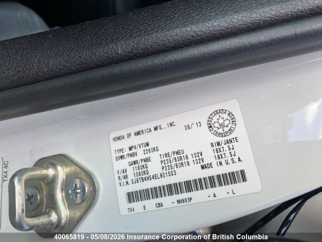 5J8TB4H54EL801553 Acura RDX