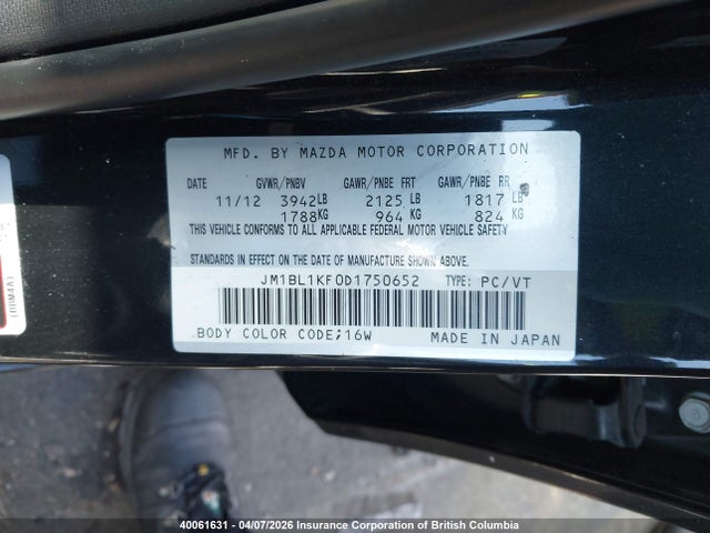 Aukcja sprzedaży 2013 Mazda 3 I, vin: JM1BL1KF0D1750652, numer aukcji: 40061631