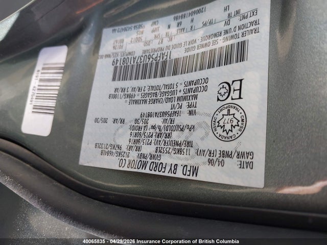 40065835 :رقم المزاد ، 1FAFP56U37A108149 vin ، 2007 Ford Taurus Sel مزاد بيع