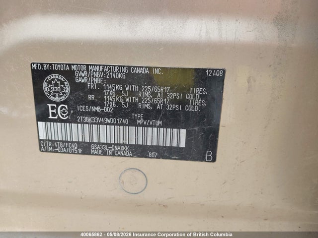 2009 Toyota Rav4 მანქანა იყიდება აუქციონზე, vin: 2T3BK33V49W001740, აუქციონის ნომერი: 40065862
