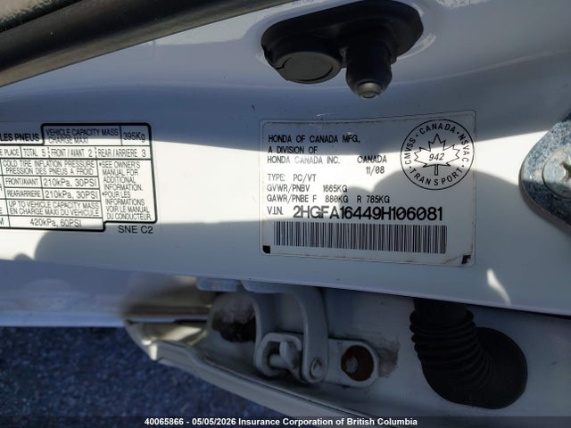 Продаж на аукціоні авто 2009 Honda Civic, vin: 2HGFA16449H106081, номер лоту: 40065866