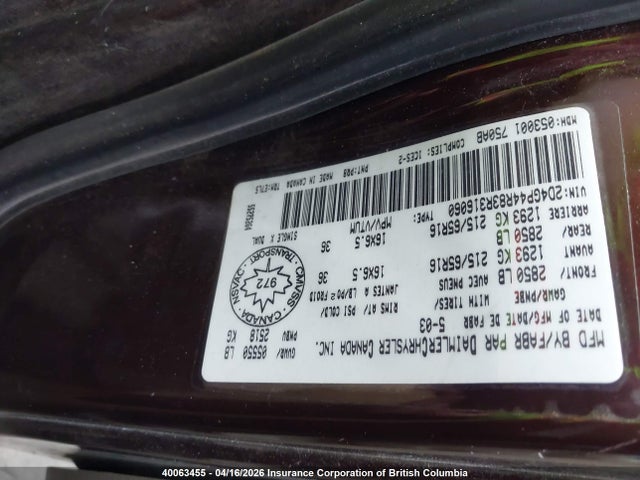 Aukcja sprzedaży 2003 Dodge Grand Caravan Sport, vin: 2D4GP44R83R316060, numer aukcji: 40063455