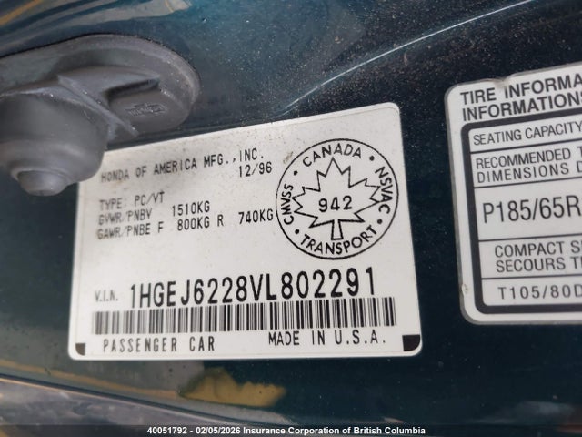 Aukcja sprzedaży 1997 Honda Civic Dx, vin: 1HGEJ6228VL802291, numer aukcji: 40051792