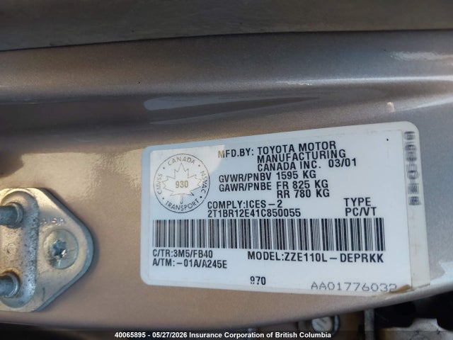40065895 :رقم المزاد ، 2T1BR12E41C850055 vin ، 2001 Toyota Corolla Ce/le/s مزاد بيع