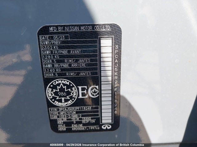 Auction sale of the 2023 Infiniti Qx55, vin: 3PCAJ5KR2PF118248, lot number: 40065899