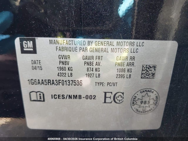 2015 Cadillac Ats მანქანა იყიდება აუქციონზე, vin: 1G6AA5RA3F0137536, აუქციონის ნომერი: 40065908