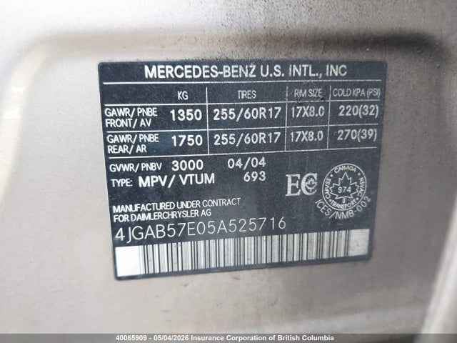 Aukcja sprzedaży 2005 Mercedes-benz Ml 350, vin: 4JGAB57E05A525716, numer aukcji: 40065909