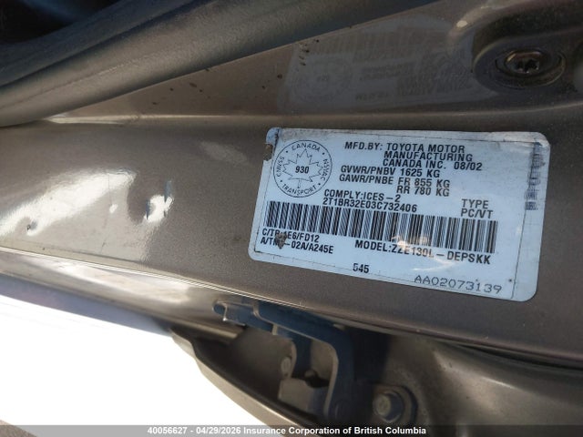 40056627 :رقم المزاد ، 2T1BR32E03C732406 vin ، 2003 Toyota Corolla Ce/le/s مزاد بيع
