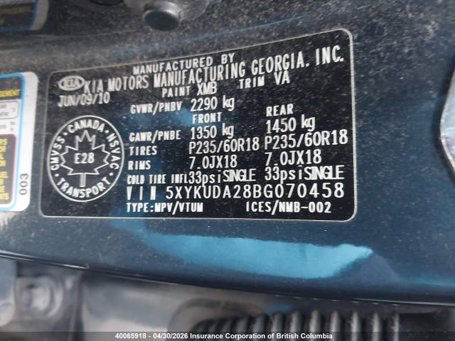 Продаж на аукціоні авто 2011 Kia Sorento Ex, vin: 5XYKUDA28BG070458, номер лоту: 40065918