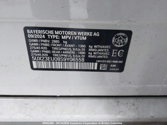 2025 Bmw X5 Xdrive40i მანქანა იყიდება აუქციონზე, vin: 5UX23EU08S9Y06558, აუქციონის ნომერი: 40062480