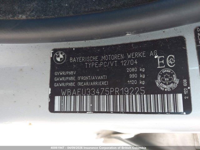 40061947 :رقم المزاد ، WBAEU33475PR19225 vin ، 2005 Bmw 325 Xi مزاد بيع