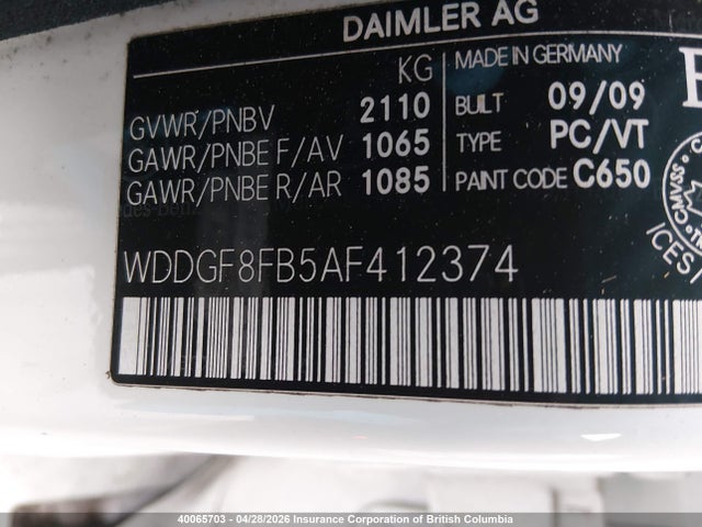 40065703 :رقم المزاد ، WDDGF8FB5AF412374 vin ، 2010 Mercedes-benz C 250 4matic مزاد بيع
