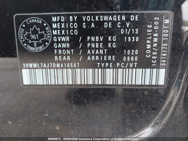 2013 Volkswagen Jetta მანქანა იყიდება აუქციონზე, vin: 3VWWL7AJ7DM416547, აუქციონის ნომერი: 40065972