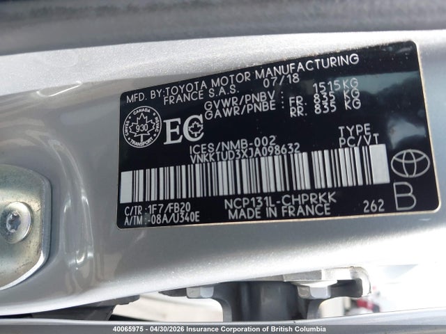VNKKTUD3XJA098632 Toyota Yaris
