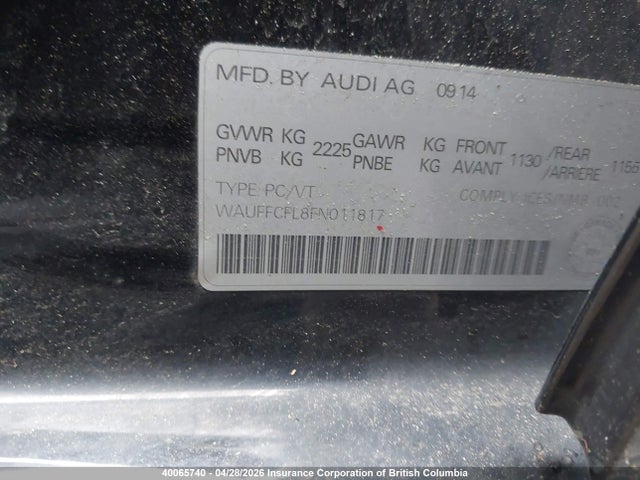 Продажа на аукционе авто 2015 Audi A4 Premium Plus, vin: WAUFFCFL8FN011817, номер лота: 40065740