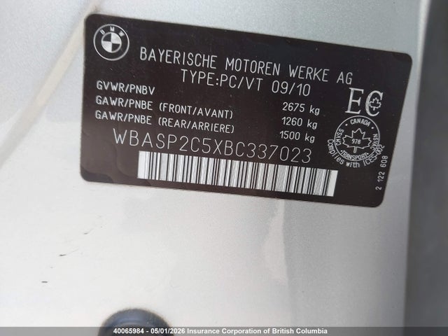 40065984 :رقم المزاد ، WBASP2C5XBC337023 vin ، 2011 Bmw 535i مزاد بيع