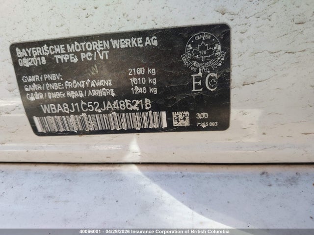 Aukcja sprzedaży 2018 Bmw 328 D Xdrive, vin: WBA8J1C52JA486218, numer aukcji: 40066001