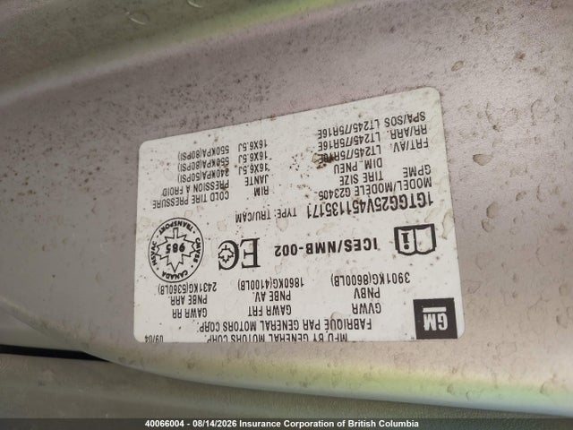 Aukcja sprzedaży 2005 Gmc Savana G2500, vin: 1GTGG25V451135171, numer aukcji: 40066004