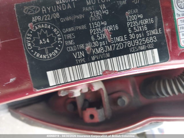 Продаж на аукціоні авто 2008 Hyundai Tucson Gl V6/limited, vin: KM8JM72D78U925683, номер лоту: 40066019