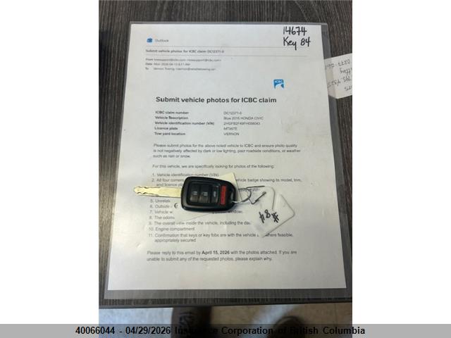 Aukcja sprzedaży 2015 Honda Civic, vin: 2HGFB2F49FH058043, numer aukcji: 40066044