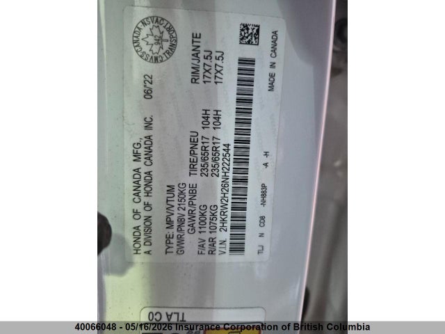 2HKRW2H26NH222544 Honda CR-V