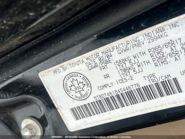 40066061 :رقم المزاد ، 5TBDT48184S446776 vin ، 2004 Toyota Tundra Double Cab Limited مزاد بيع