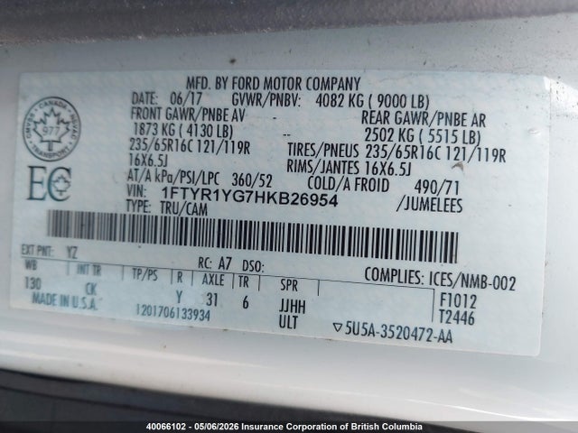 1FTYR1YG7HKB26954 Ford Transit T-250
