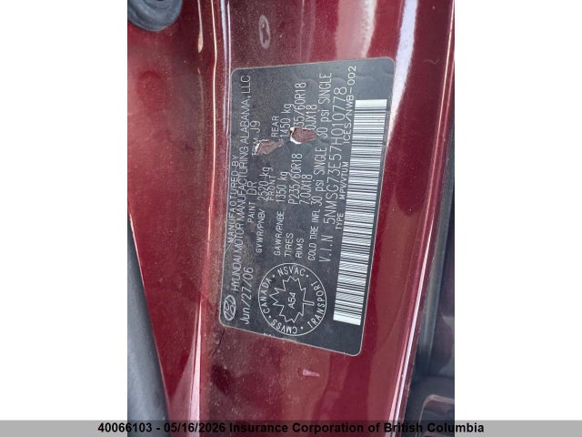 Продаж на аукціоні авто 2007 Hyundai Santa Fe Gl, vin: 5NMSG73E57H010778, номер лоту: 40066103