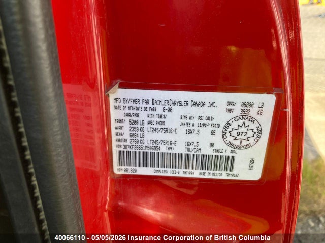 Aukcja sprzedaży 2001 Dodge Ram 2500, vin: 3B7KF26651M506954, numer aukcji: 40066110